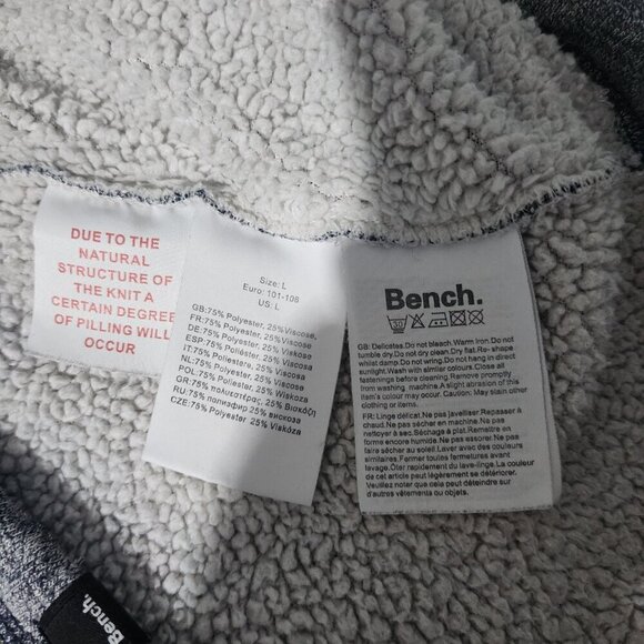 Bench Fleece Lined Jacket Men's Size LG Sweater Hooded Full Zip Grey w Pockets - Picture 7 of 8